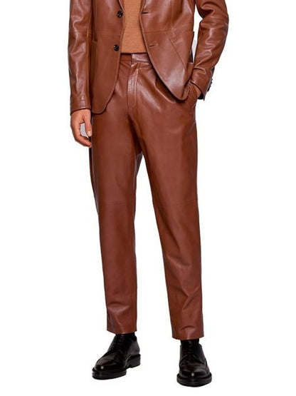 Formal Brown Leather Trousers for Men by Avanzar Leather