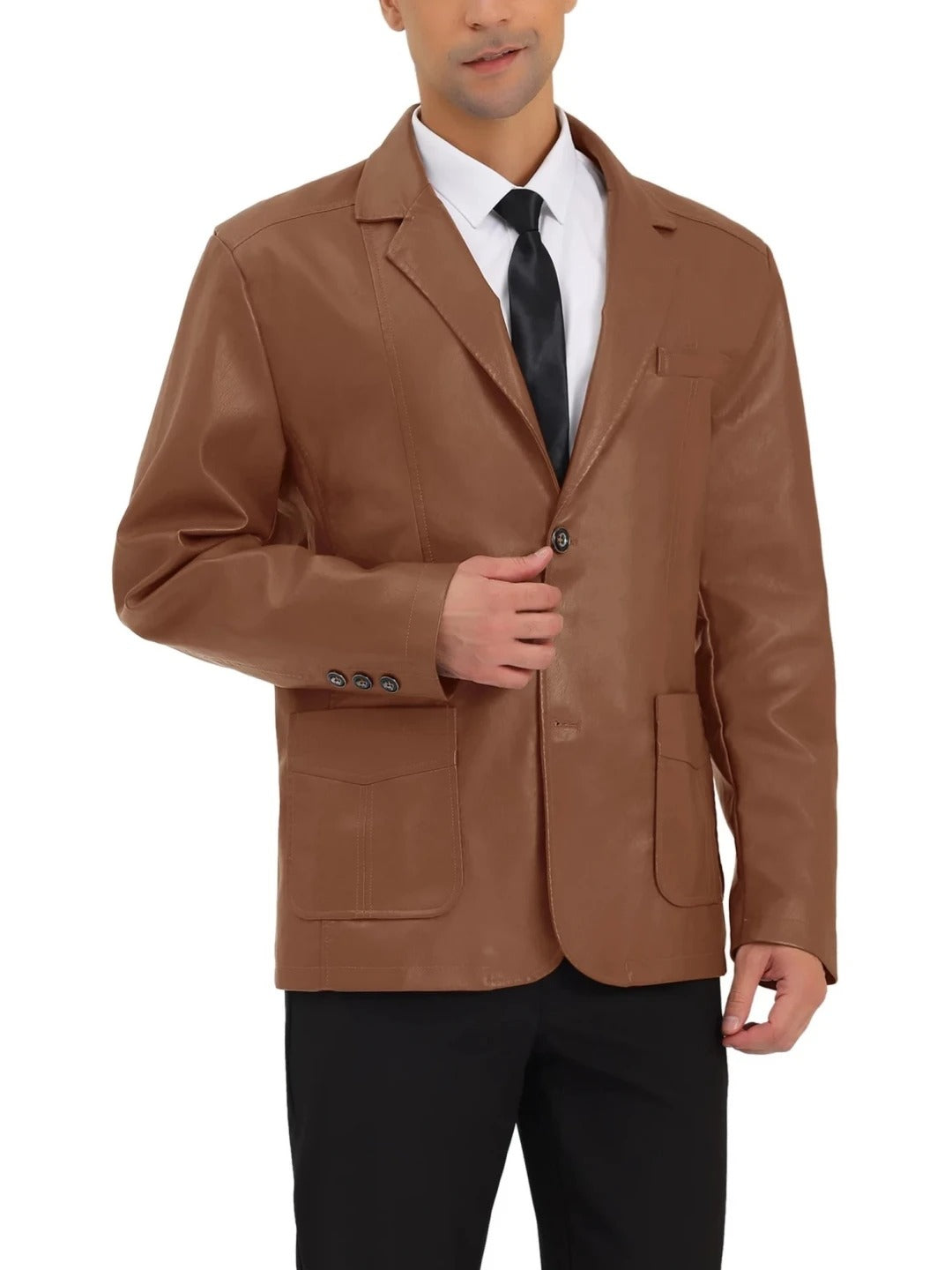 Men's Formal Sports Brown Leather Blazer Elegant & Versatile Outerwear