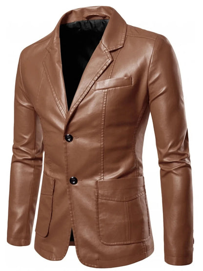 Men's Formal Sports Brown Leather Blazer Elegant & Versatile Outerwear