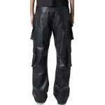 Four Flap Pockets Black Leather Cargo Trousers for Men by Avanzar Leather