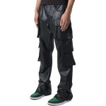 Four Flap Pockets Black Leather Cargo Trousers for Men by Avanzar Leather