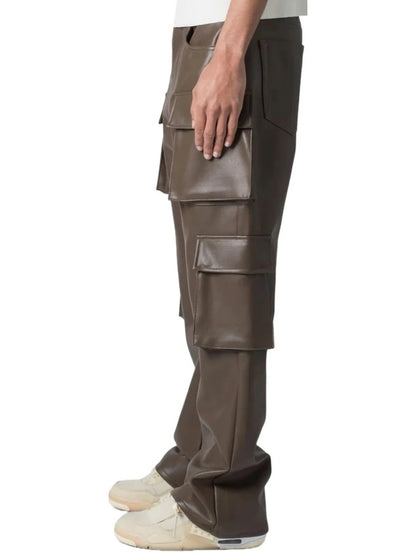 Four Flap Pockets Brown Leather Cargo Trousers for Men by Avanzar Leather