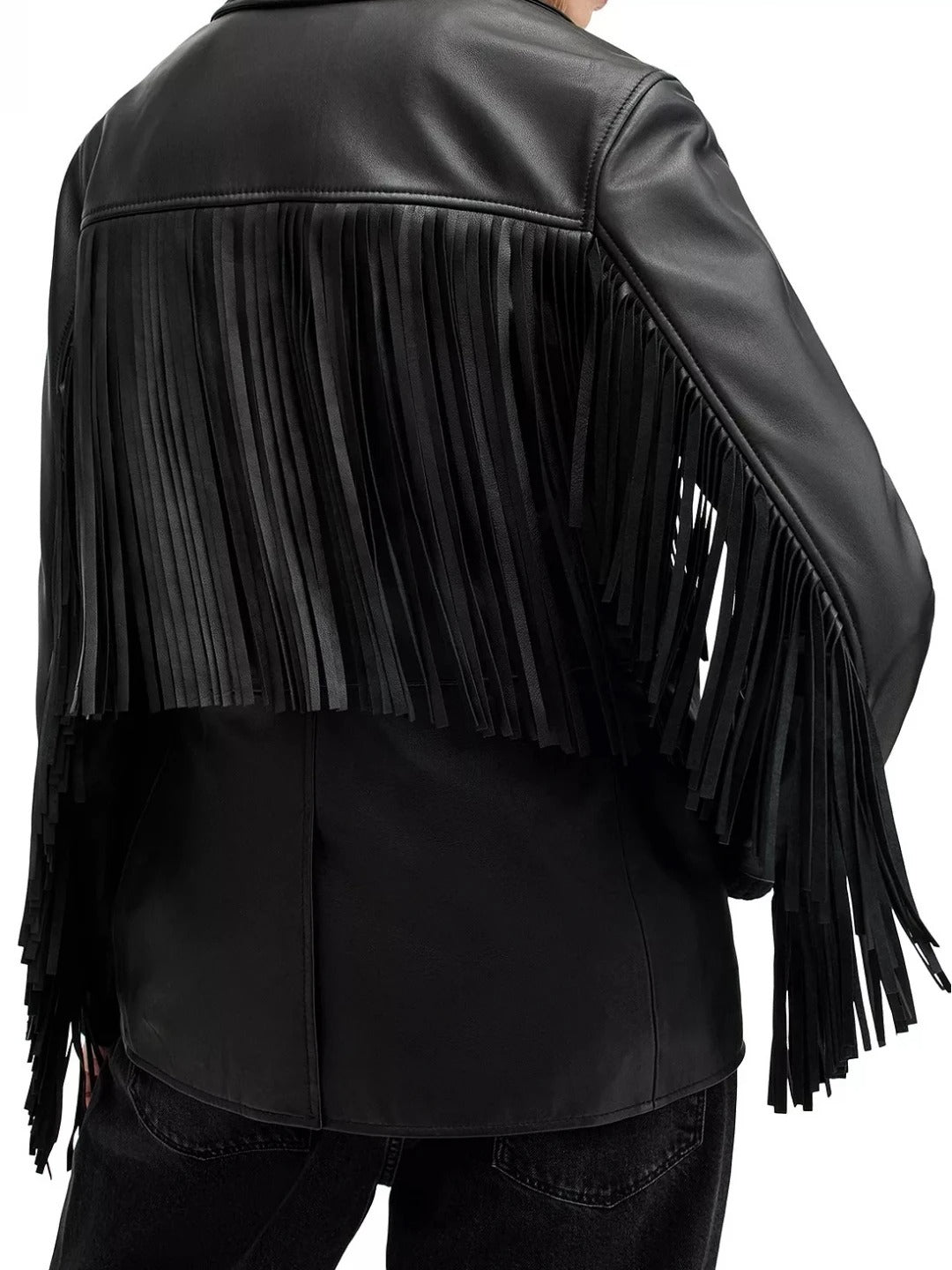 Fringe Detailing Black Leather Blazer Trendy & Bold Fashion Statement