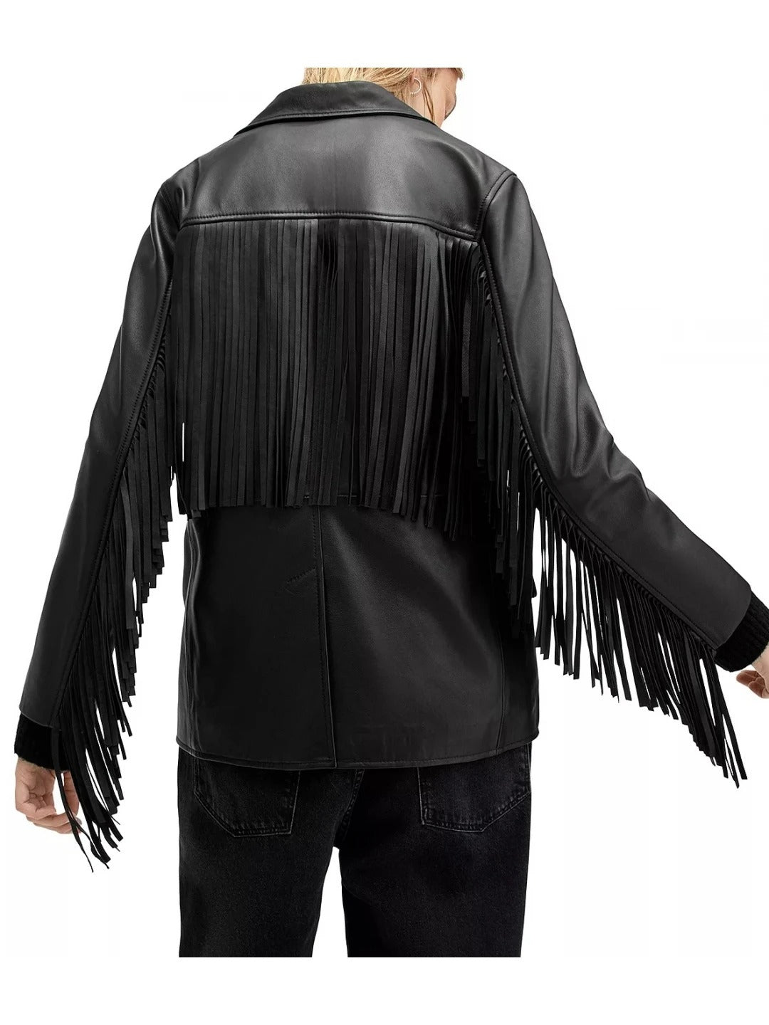 Fringe Detailing Black Leather Blazer Trendy & Bold Fashion Statement