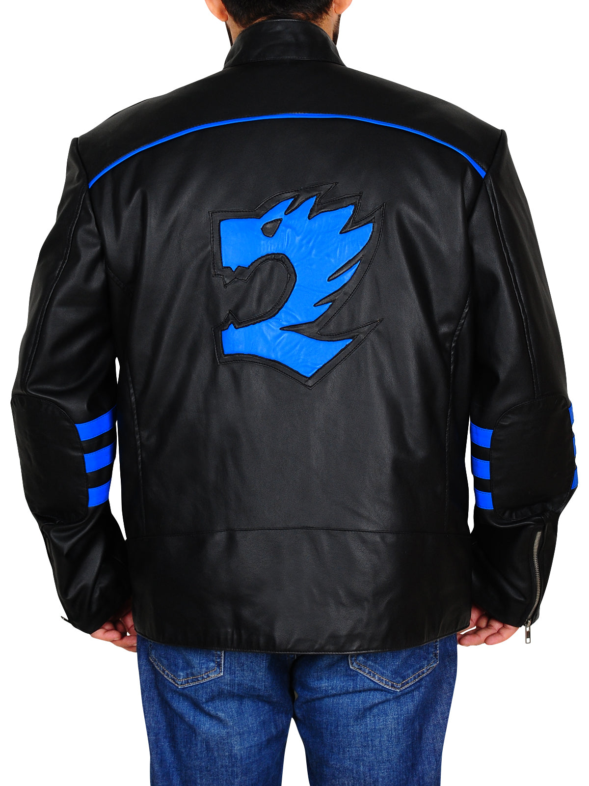 Black & Blue Biker Leather Jacket