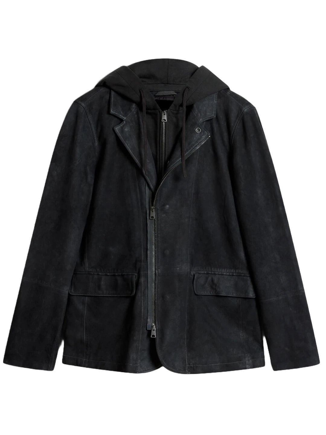 Men’s Hooded Black Suede Leather Blazer – Stylish and Modern