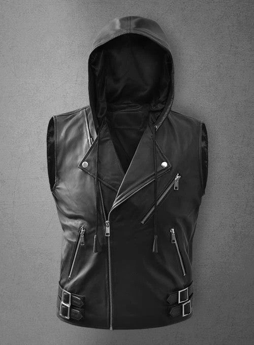 Leather Hood Vest - Premium Men's Leather Vest with Hood Avanzar Leather