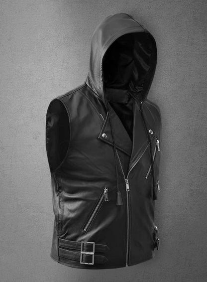 Leather Hood Vest - Premium Men's Leather Vest with Hood Avanzar Leather