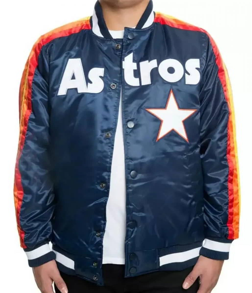 Vintage Houston Astros Blue Satin Bomber Jacket