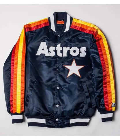 Vintage Houston Astros Blue Satin Bomber Jacket