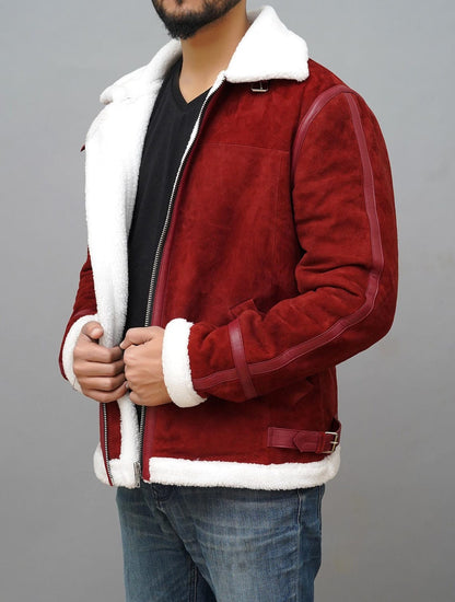 Ryan Reynolds Spirited Red Suede Shearling Leather Christmas Jacket