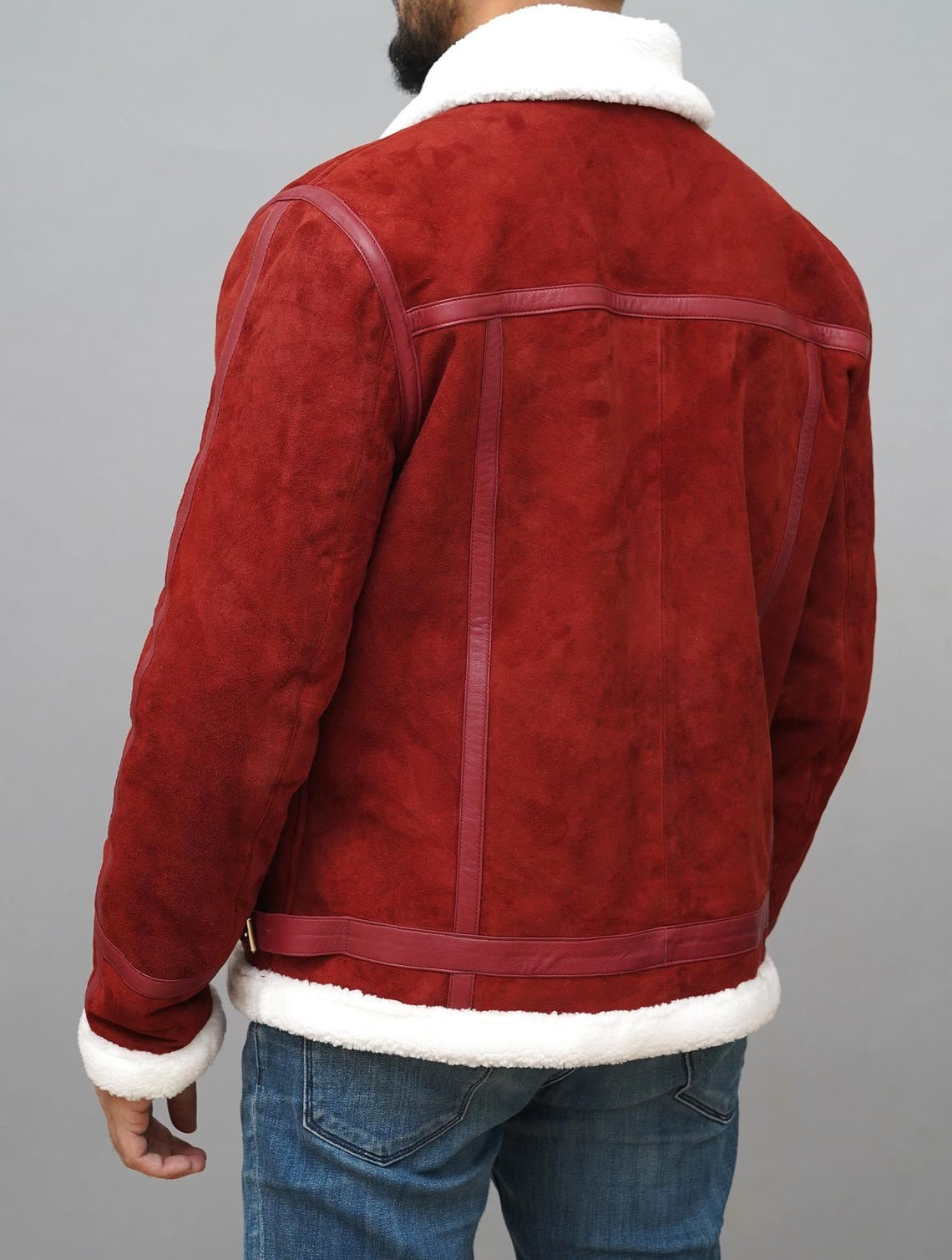 Ryan Reynolds Spirited Red Suede Shearling Leather Christmas Jacket