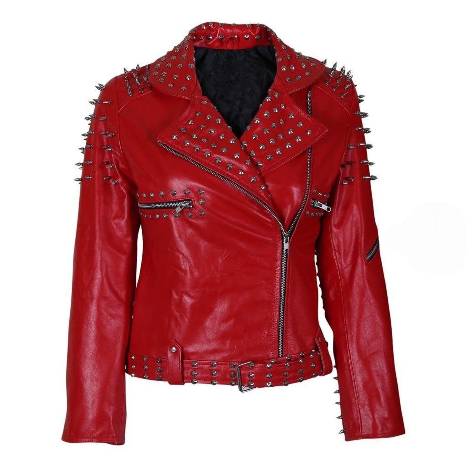 Avanzar Leather Red Studded Sheepskin Jacket