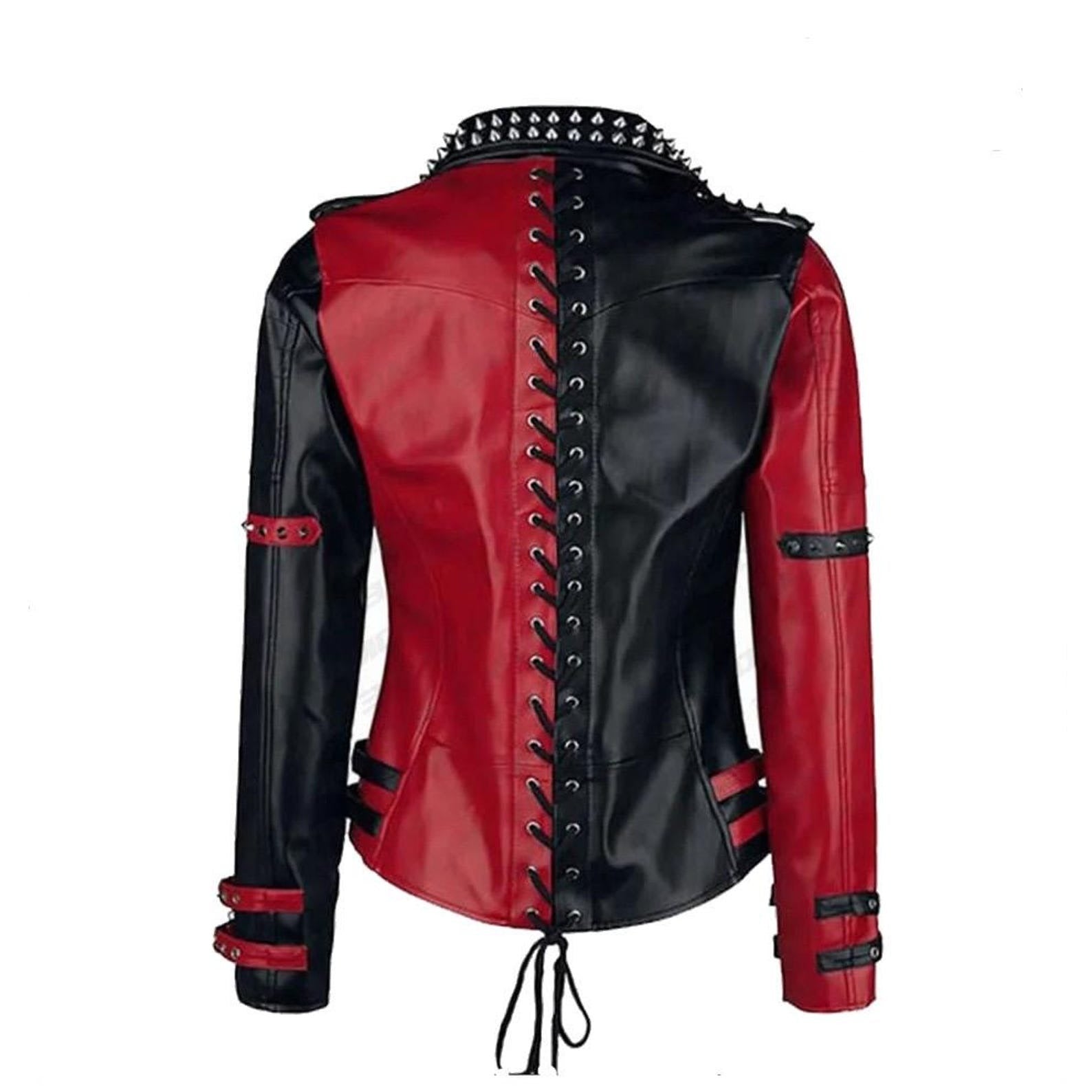 Avanzar Leather Rebel Punk Black & Red Studded Jacket