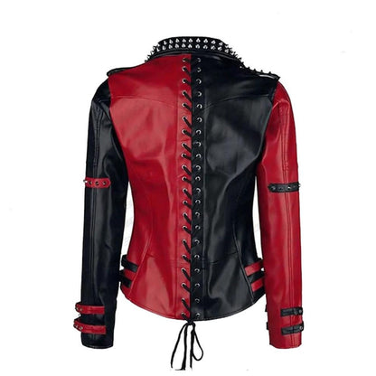 Avanzar Leather Rebel Punk Black & Red Studded Jacket