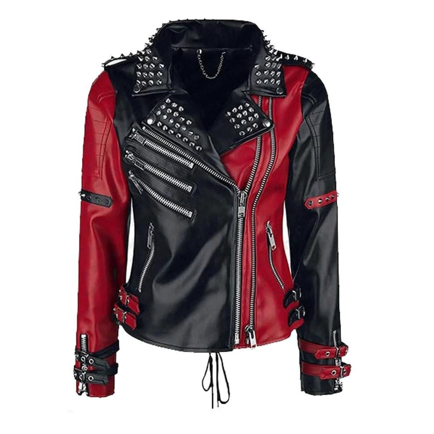 Avanzar Leather Rebel Punk Black & Red Studded Jacket