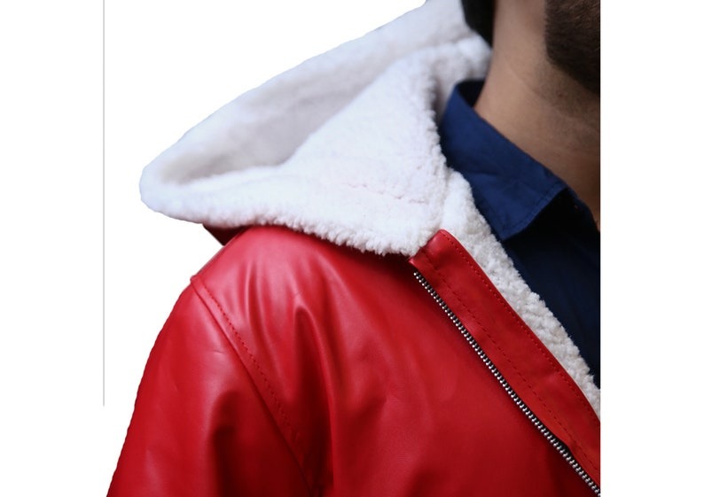 Santa Claus Christmas Leather Coat - Red Shearling Hooded Jacket by Avanzar Leather