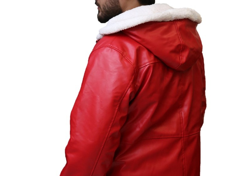 Santa Claus Christmas Leather Coat - Red Shearling Hooded Jacket by Avanzar Leather