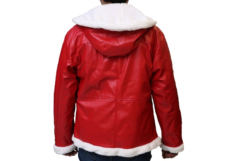 Santa Claus Christmas Leather Coat - Red Shearling Hooded Jacket by Avanzar Leather