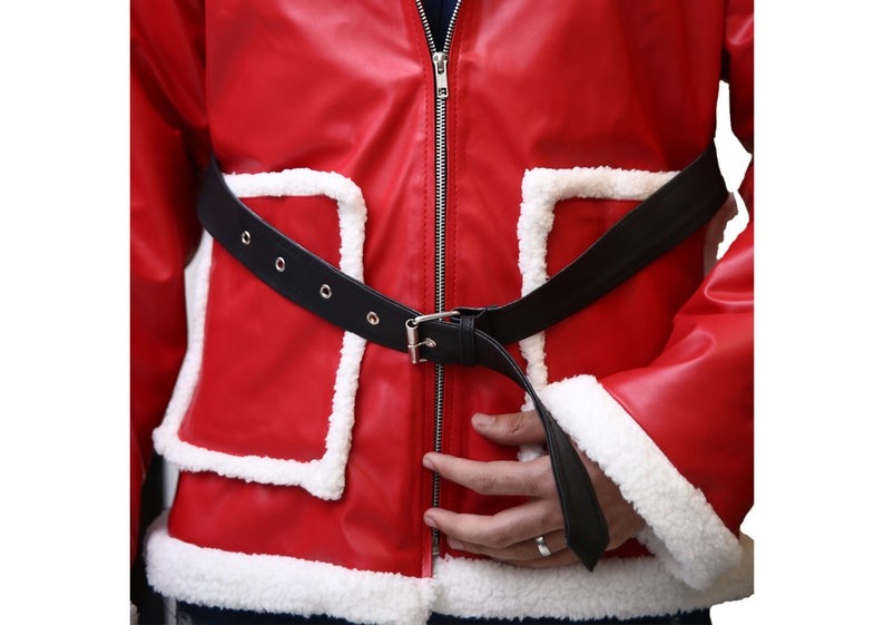 Santa Claus Christmas Leather Coat - Red Shearling Hooded Jacket by Avanzar Leather