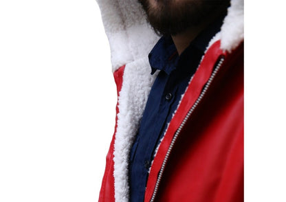 Santa Claus Christmas Leather Coat - Red Shearling Hooded Jacket by Avanzar Leather