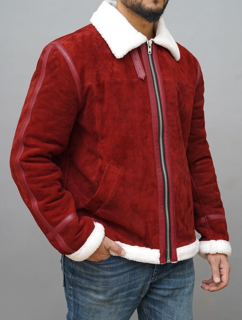 Ryan Reynolds Spirited Red Suede Shearling Leather Christmas Jacket