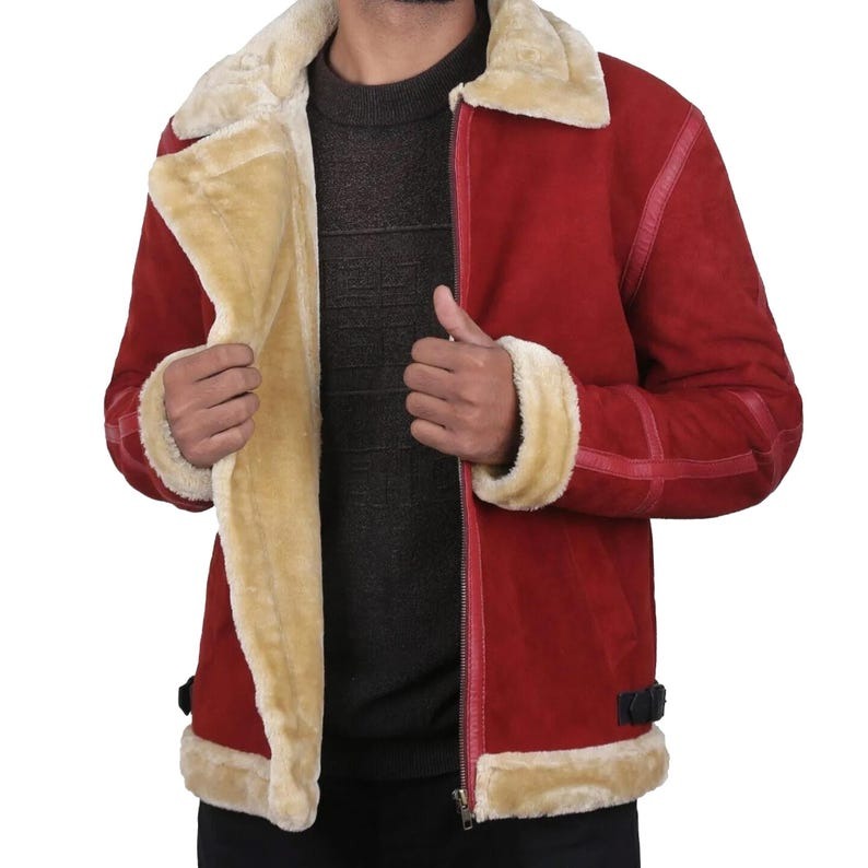 Christmas Santa Red Suede Shearling Jacket Inspired by Ryan Reynolds