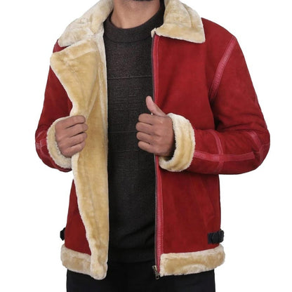 Christmas Santa Red Suede Shearling Jacket Inspired by Ryan Reynolds