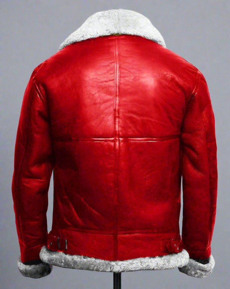 Men’s Faux Shearling Leather Red Fur Winter Jacket