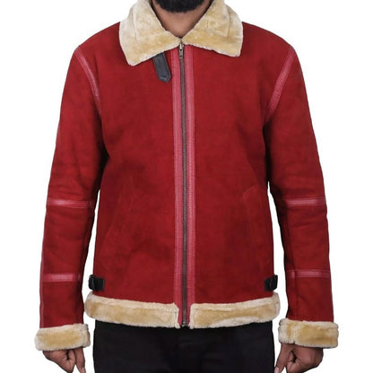 Christmas Santa Red Suede Shearling Jacket Inspired by Ryan Reynolds