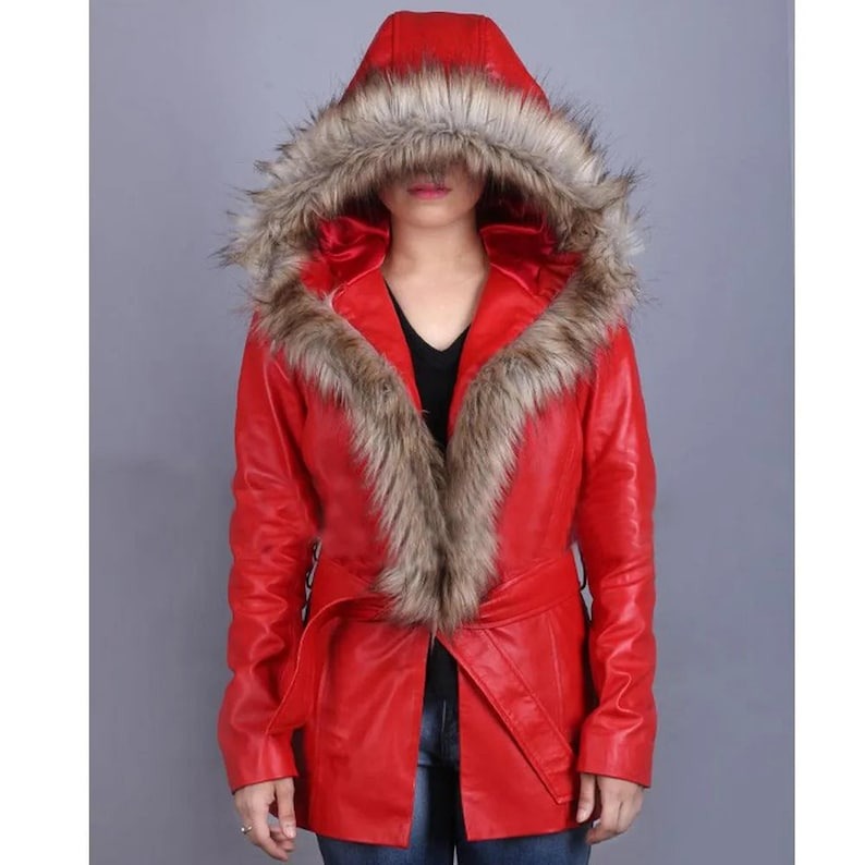 Women's Christmas Chronicles Fur Coat - Goldie Hawn-Inspired Hooded Leather Coat