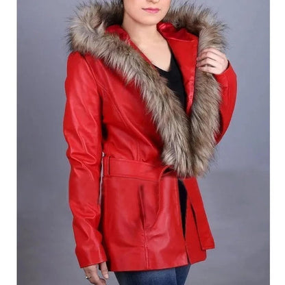 Women's Christmas Chronicles Fur Coat - Goldie Hawn-Inspired Hooded Leather Coat