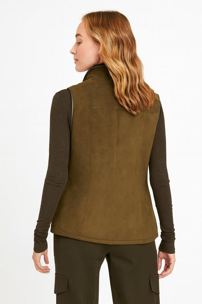 Women's olive vest with high collar in a monochrome look