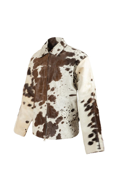 Women's western cowhide leather jacket with natural spotted pattern
