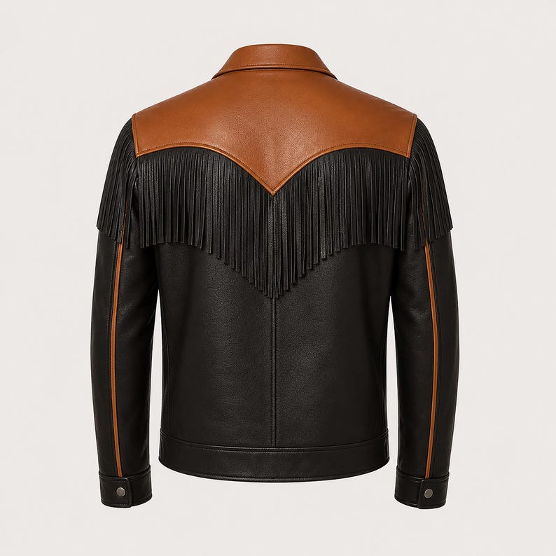 Two-tone western cowboy jacket with long leather fringe