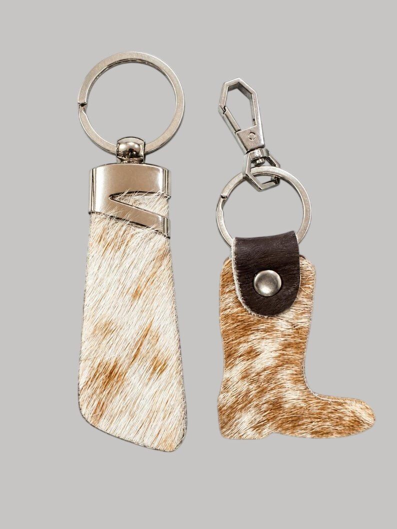 Genuine Hairy Cowhide Leather Gift Set Keychains