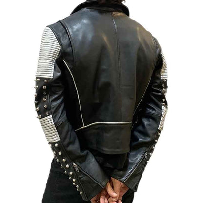 Avanzar Men's Black & White Studded Leather Jacket