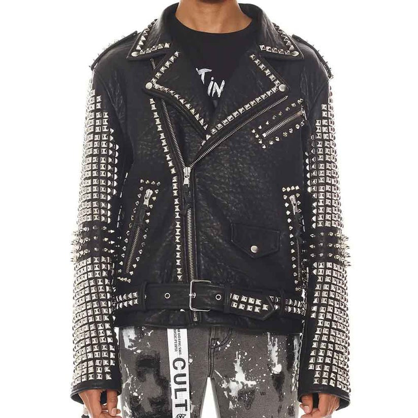 Avanzar Classic Studded Leather Biker Jacket