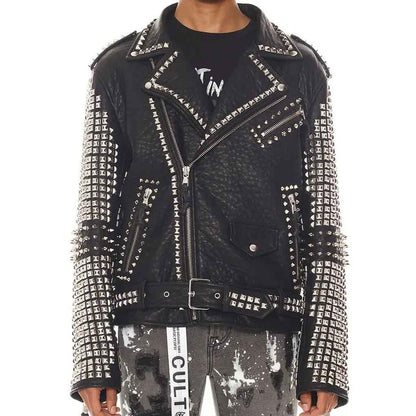 Avanzar Classic Studded Leather Biker Jacket