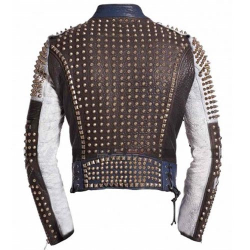 Avanzar Leather Men’s Golden Studded Moto Jacket – Multicolor Edge
