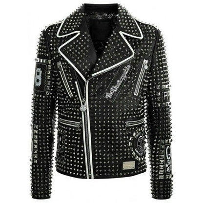 Avanzar Leather Men’s Black Studded Punk Patch Jacket – Brando Edition