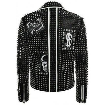 Avanzar Leather Men’s Black Studded Punk Patch Jacket – Brando Edition