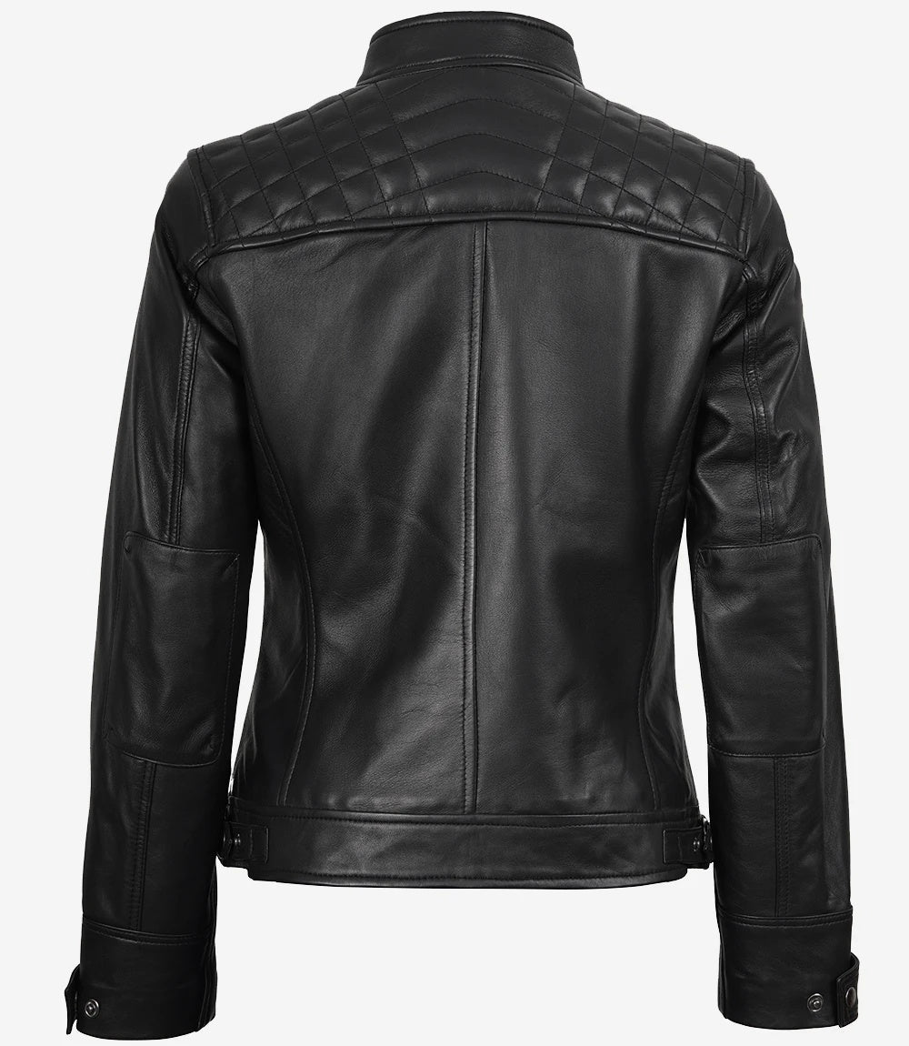 Avanzar Leather Women’s Black Quilted Café Racer Jacket