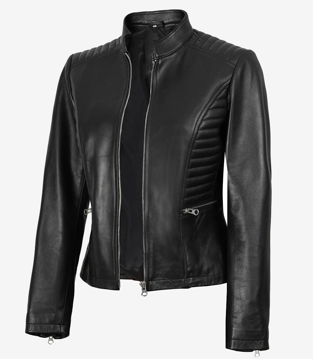 Avanzar Leather Women’s Classic Black Café Racer Jacket
