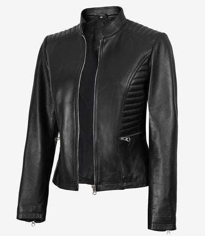 Avanzar Leather Women’s Classic Black Café Racer Jacket