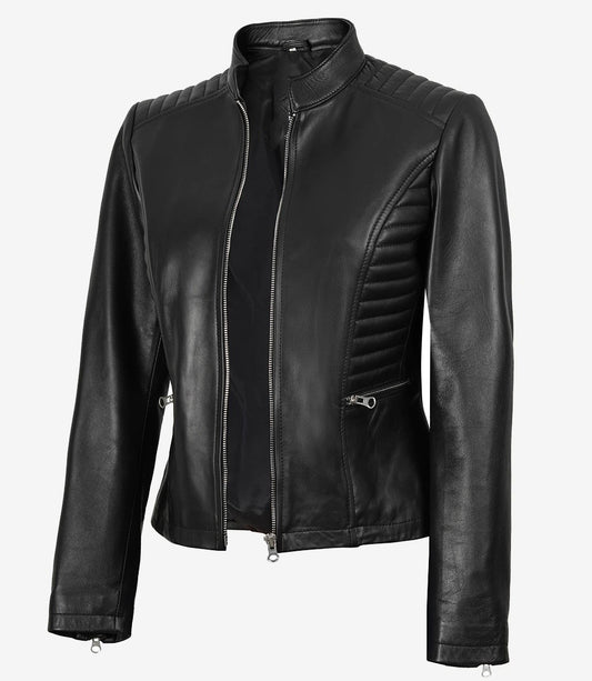 Avanzar Leather Women’s Classic Black Café Racer Jacket