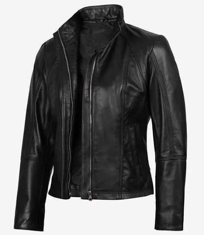 Avanzar Leather Women’s Black Moto Café Racer Jacket