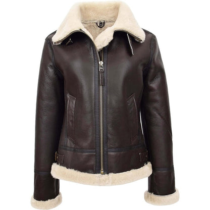 Women’s Shearling Aviator B3 Hooded Jacket – Brown | Avanzar Leather