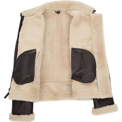Women’s Shearling Aviator B3 Hooded Jacket – Brown | Avanzar Leather