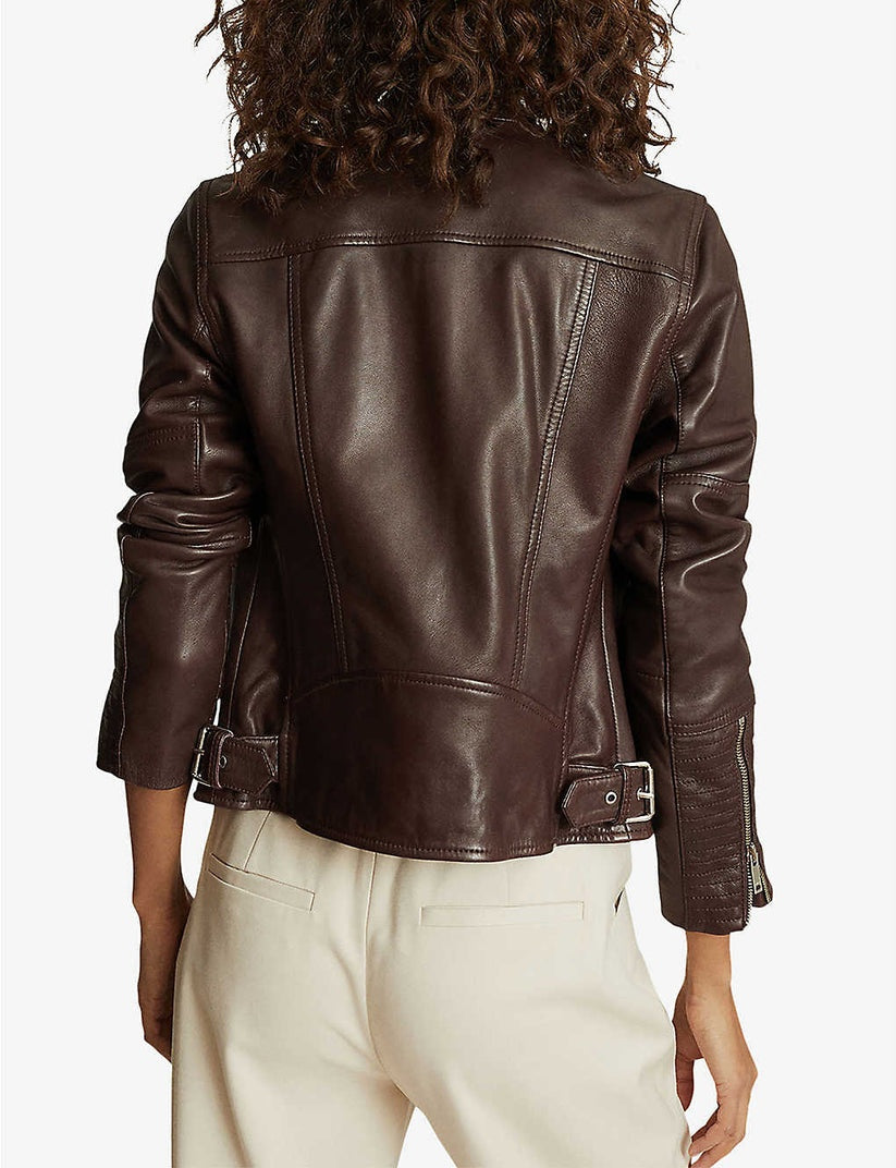 Women’s Chocolate Brown Biker Leather Jacket | Avanzar Leather